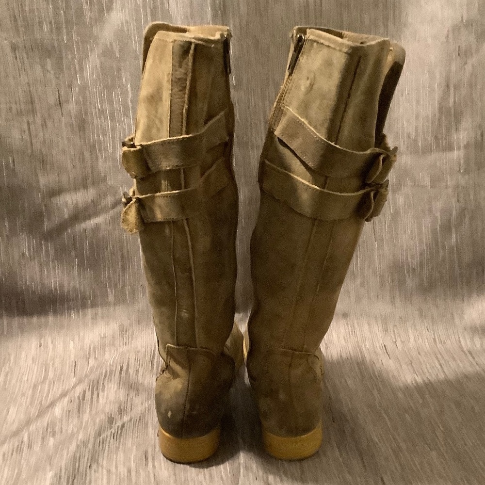 Bed Stu Women's Distressed Beige Leather Grunge Moto Biker Tall Boots Sz 8 - Picture 9 of 11